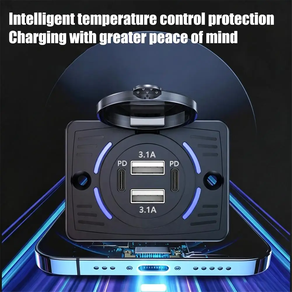 12V-24V Dual USB QC3.0 PD Car Charger Socket Quick Charge with Sliding Cap Outlet Panel Adapter for Truck Camper RV ﻿