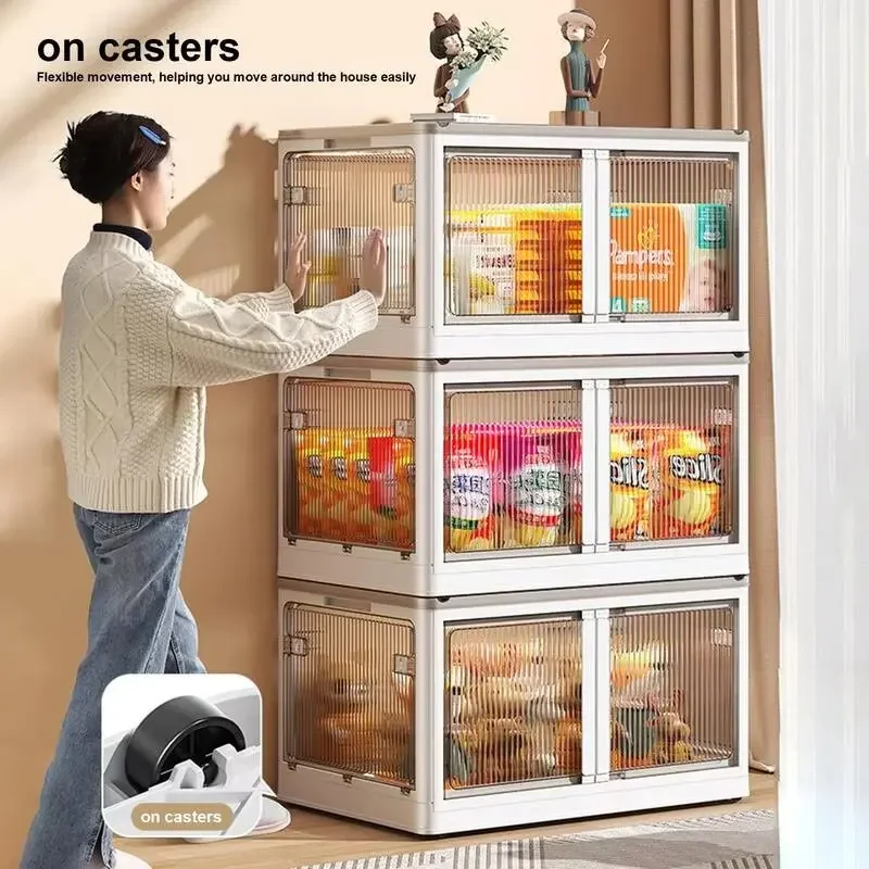 Folding Storage Bins Stackable Storage Box Wardrobe Clothes Storage Box Toy Snack Storage Cabinet Household Plastic Storage Box