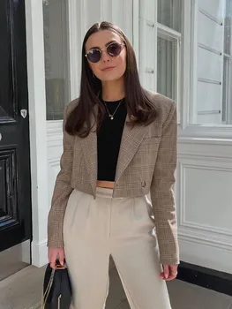 XEASY נשים קצר משובץ בלייזר 2022 חדש נוסע סגנון אלגנטי טמפרמנט משרד גבירותיי מקרית מעיל