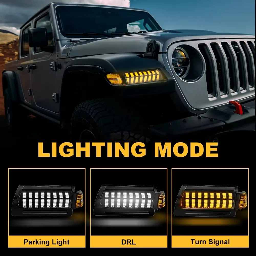 For Jeep Wrangler JL Sport 2018 2019 2020 LED Car Fender Side Marker Turn Signal Light DRL Daytime Running Lamp Car Accessories