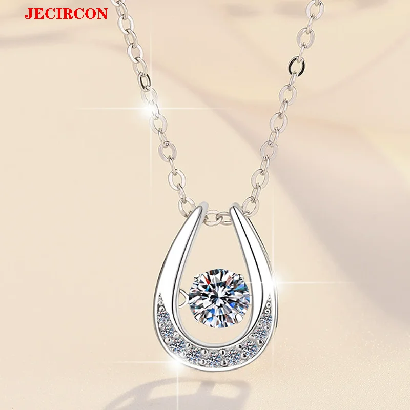 

JECIRCON 0.5 Carat Moissanite Necklace for Women S925 Sterling Silver 18K Gold U-shaped Horseshoe Pendant Fashion Clavicle Chain