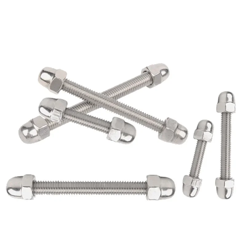 304 Stainless Steel Fully Threaded Rods Bar Hex Cap Nut Kit DIN975 DIN1587 Studs Screw Domed Nuts Sets M3 M4 M5 M6 M8