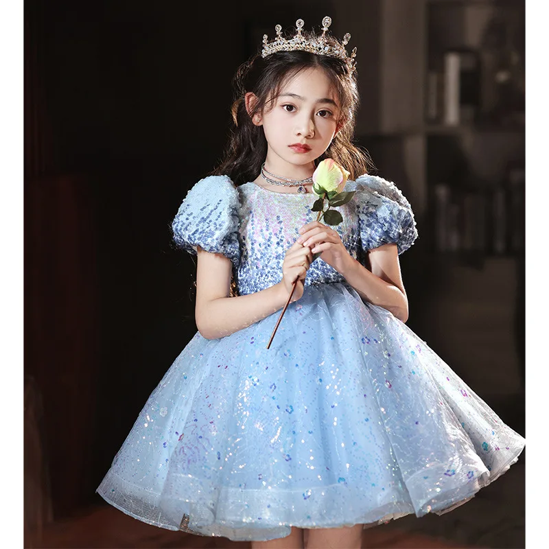 2024 Sequin Children's Flower Girl Dress Tulle  Attends Party Wedding Celebration Birthday First Communion Prom Princess Dress