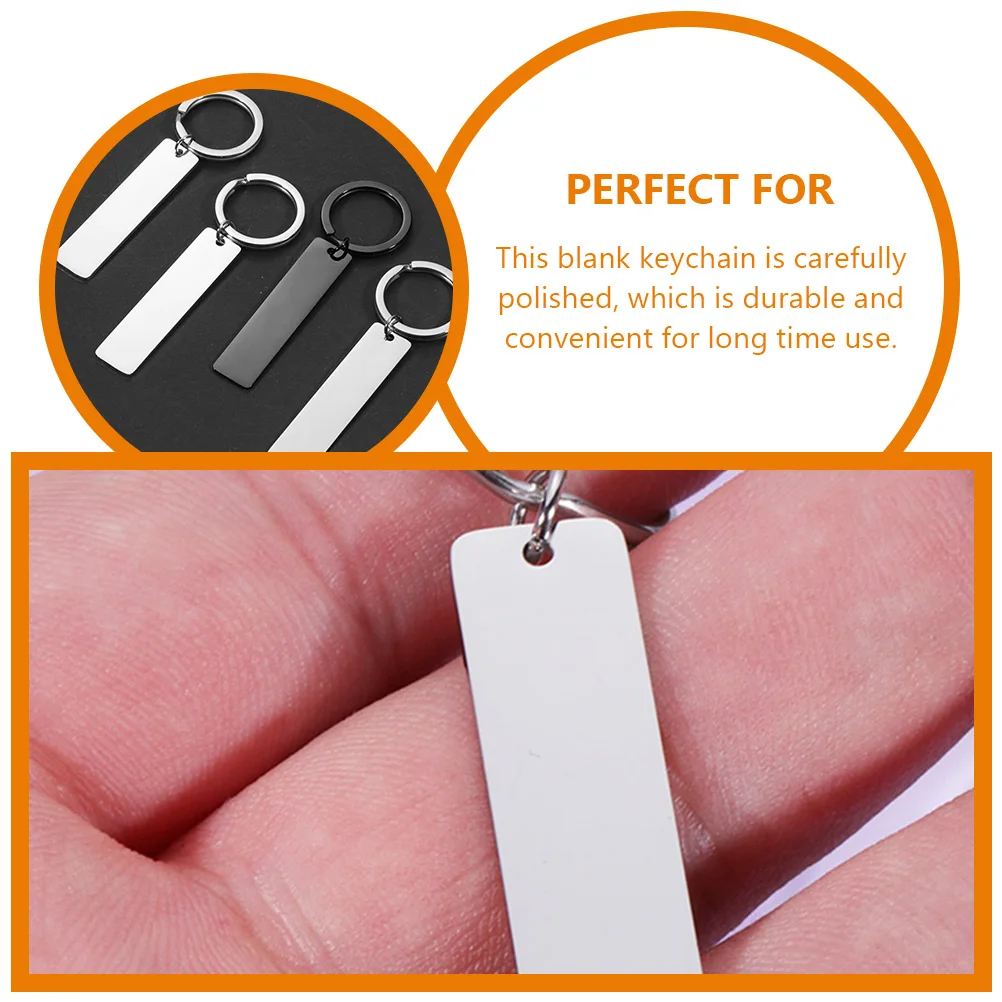 

10pcs Stainless Steel Keychain Blank Rectangle Diy Unfinished Keyrings Tags Carving Making Metal Supply 45x10mm