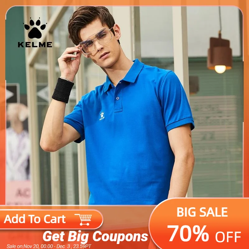 

Kelme Men's Casual Polo Shirt, Daily Training Collar T-shirt, Outdoor Running Breathable Short Sleeved Quick Drying Yoga Suit