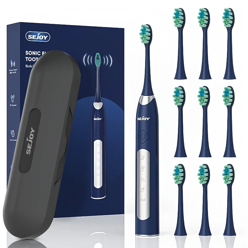 SEJOY Sonic Electric Toothbrush Oral Cleaning Automatic Timer Toothbrush 10 Toothbrush Heads 5 Modes Smart Timer Fast Charging