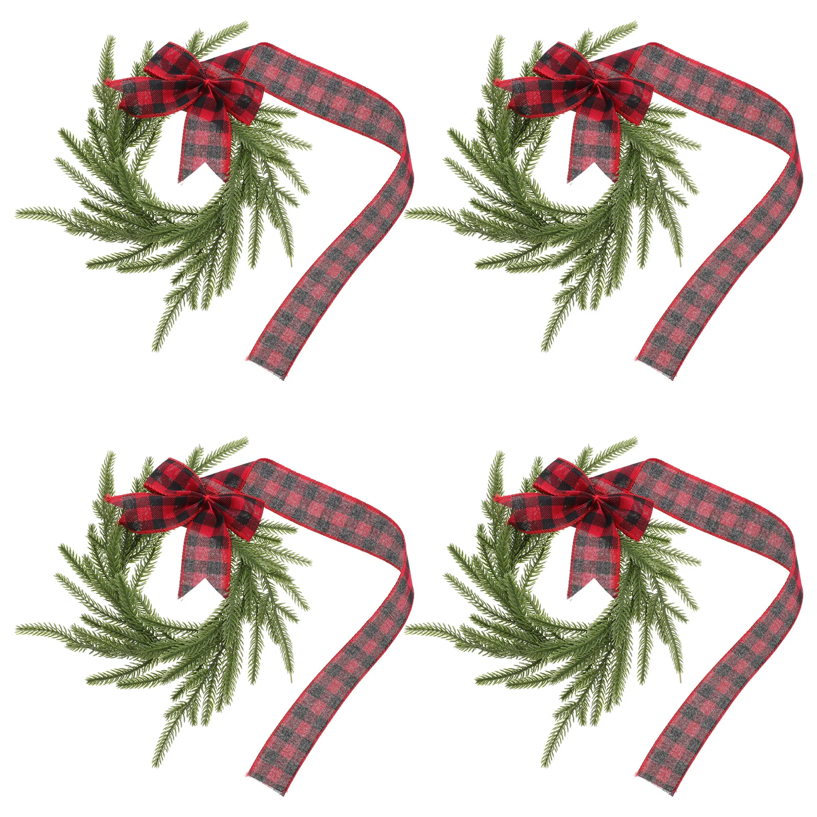 

4Pcs Fake Wreath Christmas Bow Wreaths Festive Holiday Pine Decorative Wreaths for Front Door Wall Shelf Cabinet Mantel