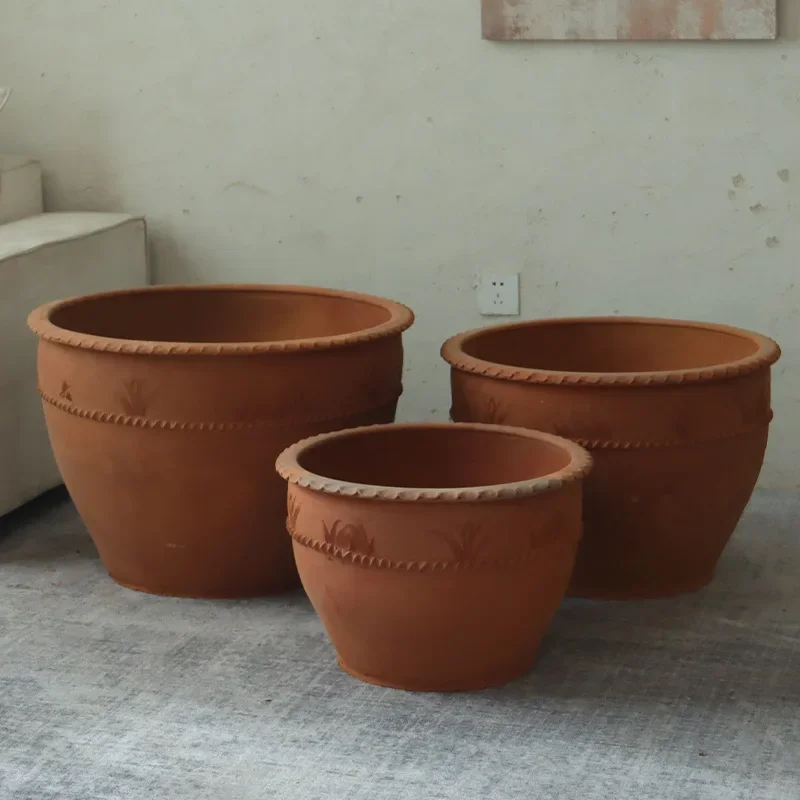 Spot old-fashioned mud tile pot large courtyard villa decoration large pot retro extra-large tree breathable coarse pottery