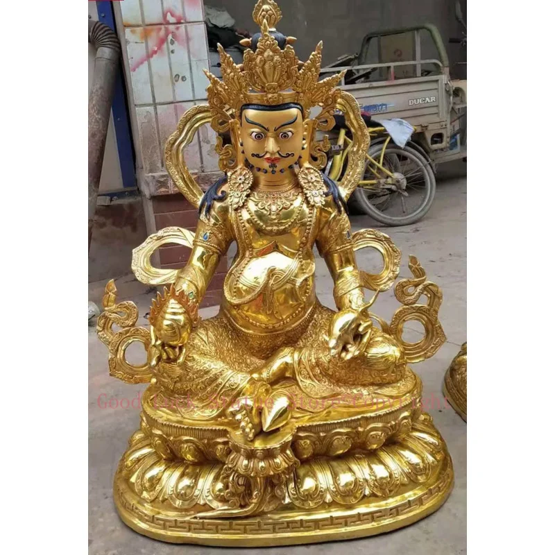 

65cm XL HUGE HOME Lobby Temple GOOD Buddha Protection Gold-plated Lotus Yellow Jambhala fortune god Buddha brass statue