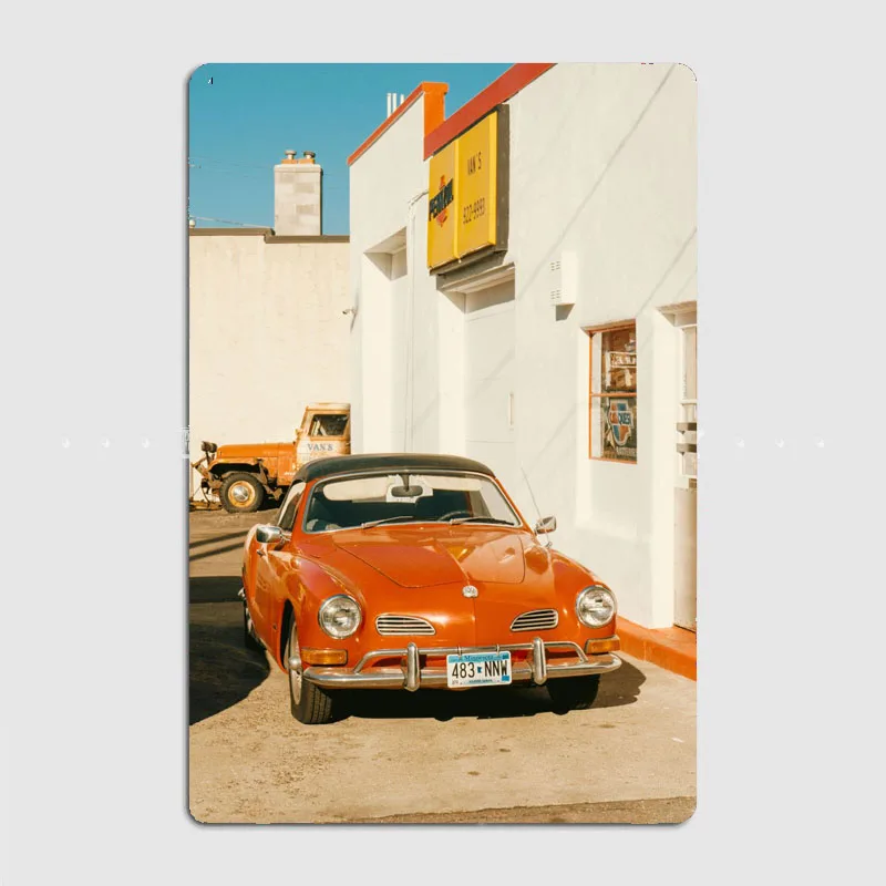 Orange VW Beetle Compact Car Retro Classic Car Metal Poster Sign Custom Tin Wall Decor Club Garage Drawing Room Decor Home Decor