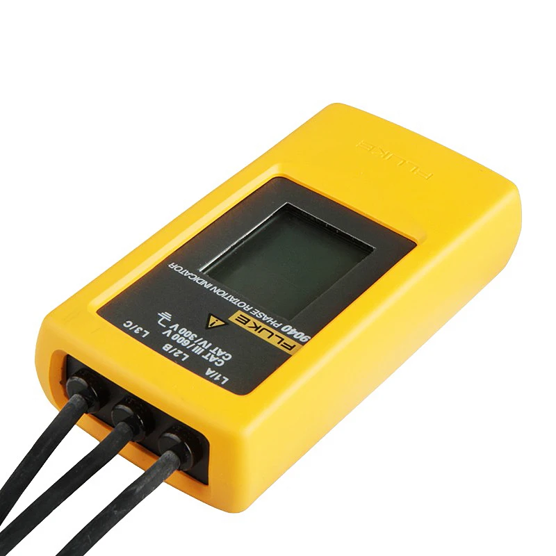 FLUKE 9040 Tester sekwencji faz 3-fazowy wskaźnik obrotu 40-700 V AC z wyraźnym wyświetlaczem LCD do zastosowań przemysłowych Wyświetlacz