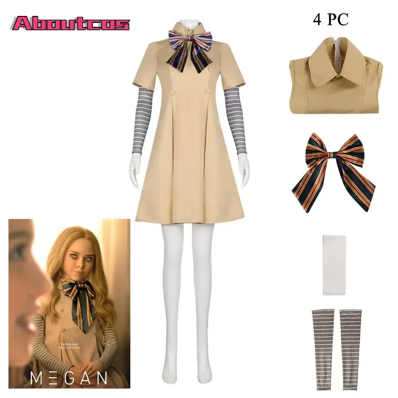 Aboutcos m3gan فستان تنكري للأطفال البنات الذي دمية روبوت ألفين وثلاثين وعشرون فساتين PS2 أزياء الهالوين