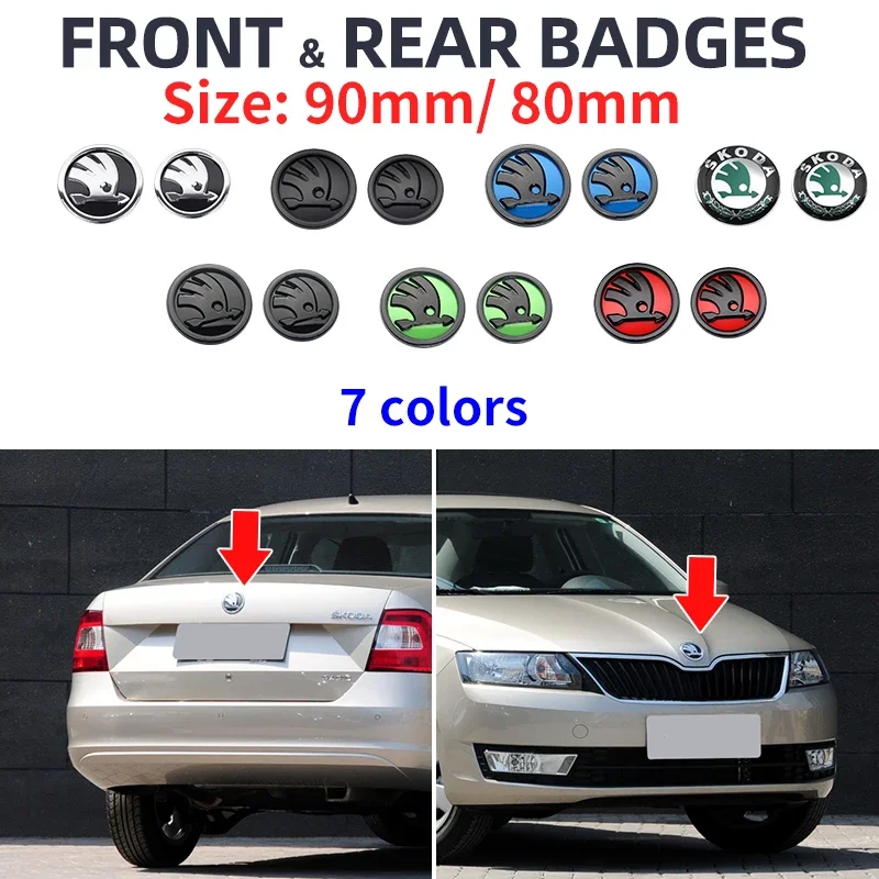 2pcs 80mm/90mm Car rear boot badge front hood trunk Emblem logo For Skoda Fabia 1 2 Octavia a7 RS Superb Rapid Yeti Karoq Vision