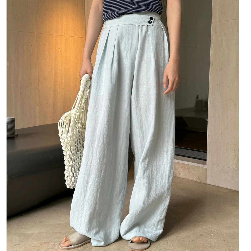 2024 Women Wide Leg Straight Pants High Waist Cotton And Linen Long Pants Pantalones Fashion Clothes Women Pants Female Trousers