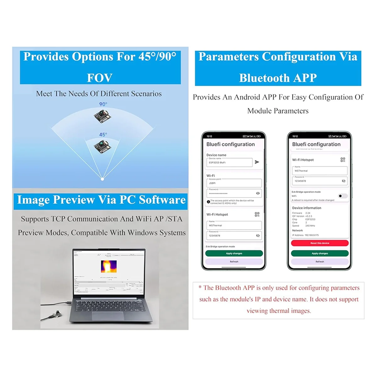A002 ESP32-S3 Модуль ИК-тепловой камеры, оснащенный ESP32-S3-WROOM-1, 80x62 пикселей ИК-матрицы, расширение внешнего устройства A