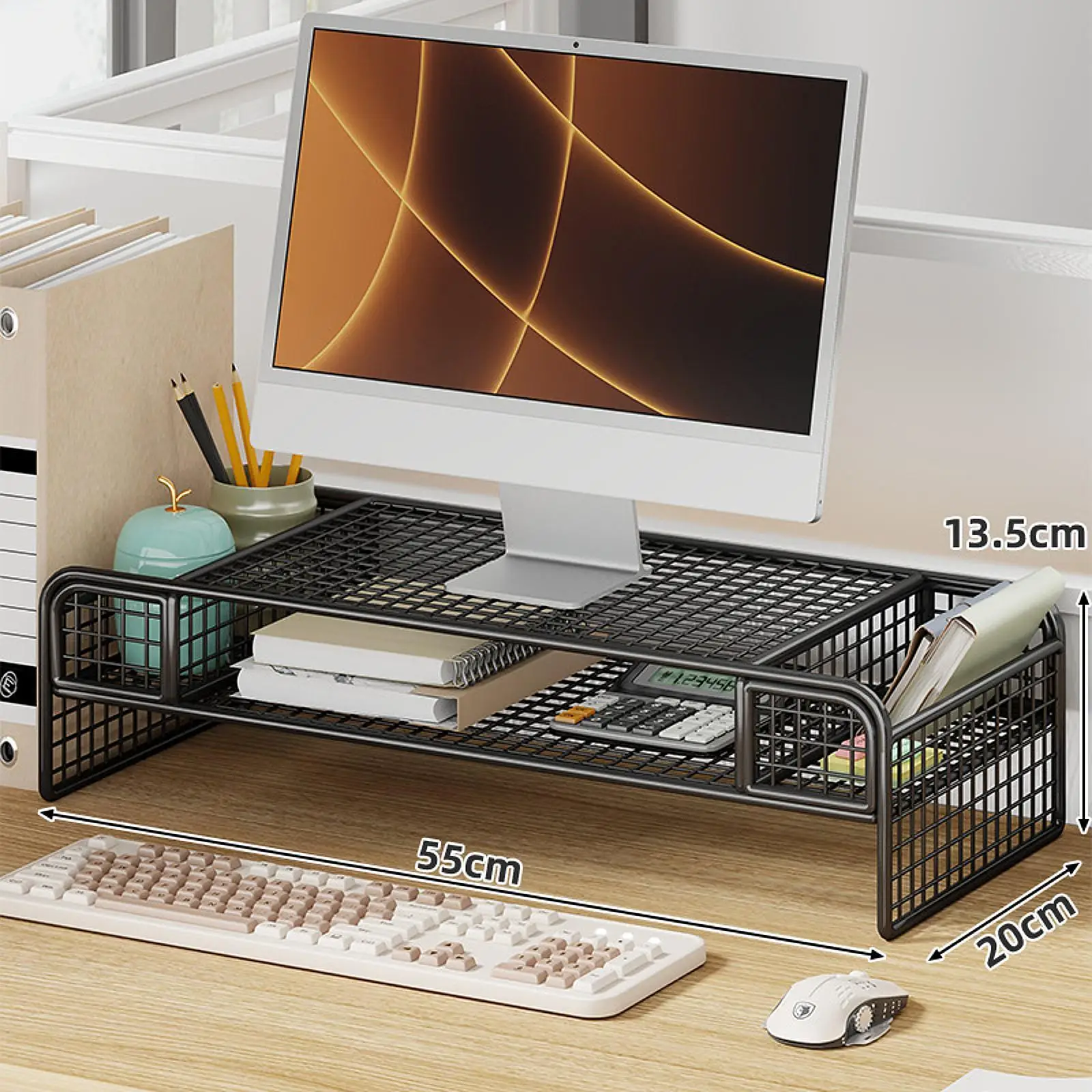 

2 Tier Monitor Stand Printer Desk Accessories Notebook Riser Desk Organizer
