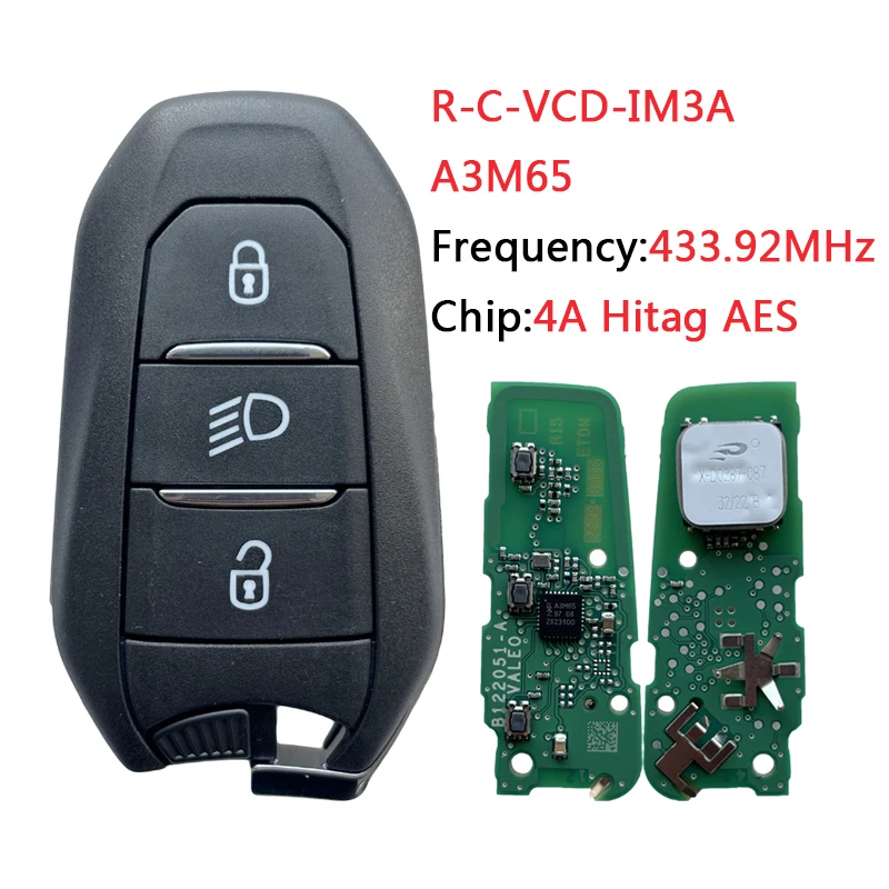 TXK016034 For Citroen 508 5008 Smart Remote Key 3 Button With Lamp 433.92MHz 4A Chip A3M65 R-C-VCD-IM3A