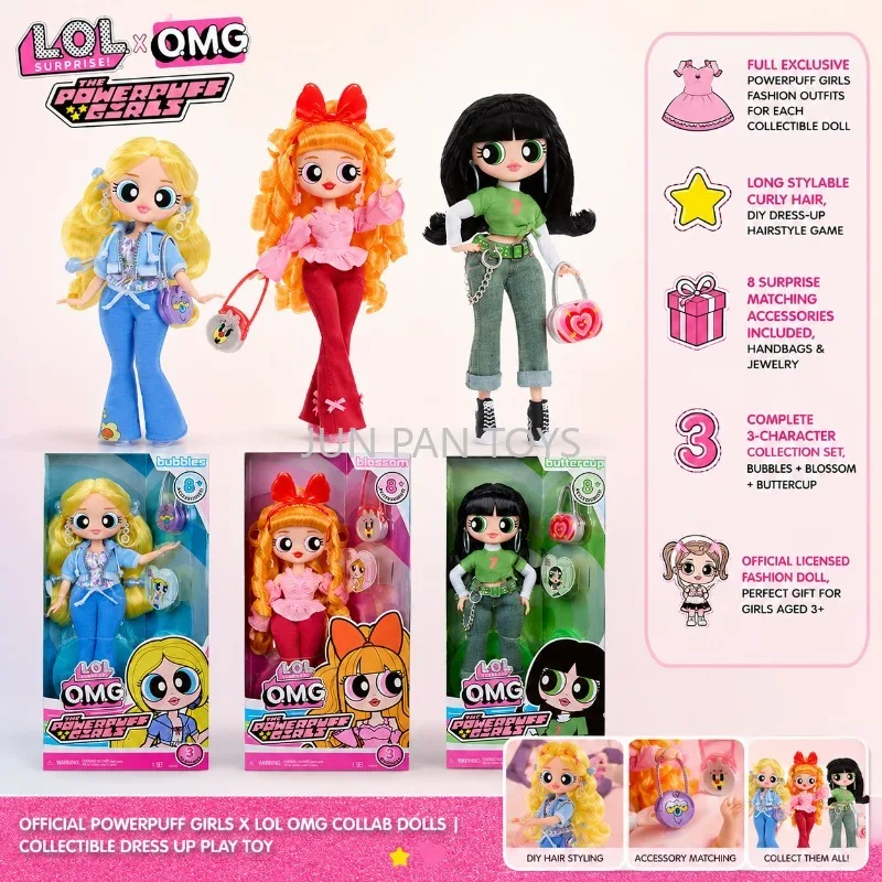Muñeca de Moda Original LOL Surprise OMG Las Chicas Superpoderosas Blossom Bubbles Buttercup, Figura de Acción, Linda Muñeca de Niña, Juguete de Regalo para Niños