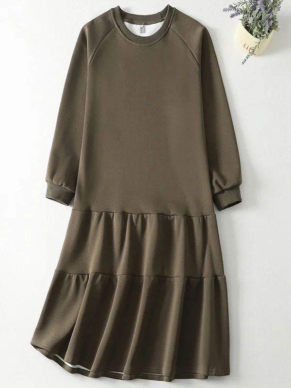Korean Japanese Brand Large Size round Neck Long Sleeve Fishtail Sweatshirt Dress Skirt A-Line Midi Dress Vintage Style 2