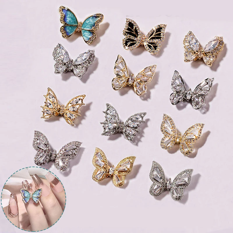 3D Cristal Borboleta Decoração Do Prego, Brilhando Encantos, Manicure Elegante, Ouro, Prata, Strass Jóias, Mais Nova Moda