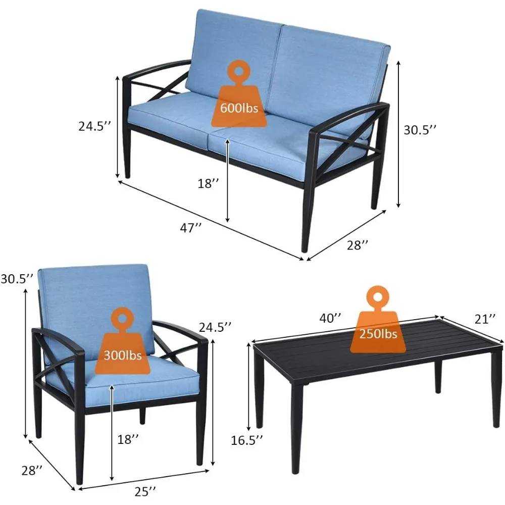 Conjunto de conversación de Patio de aluminio para exteriores, sofá de Patio al aire libre, 1 de dos plazas, 2 sofás individuales, 1 mesa de centro, acolchado