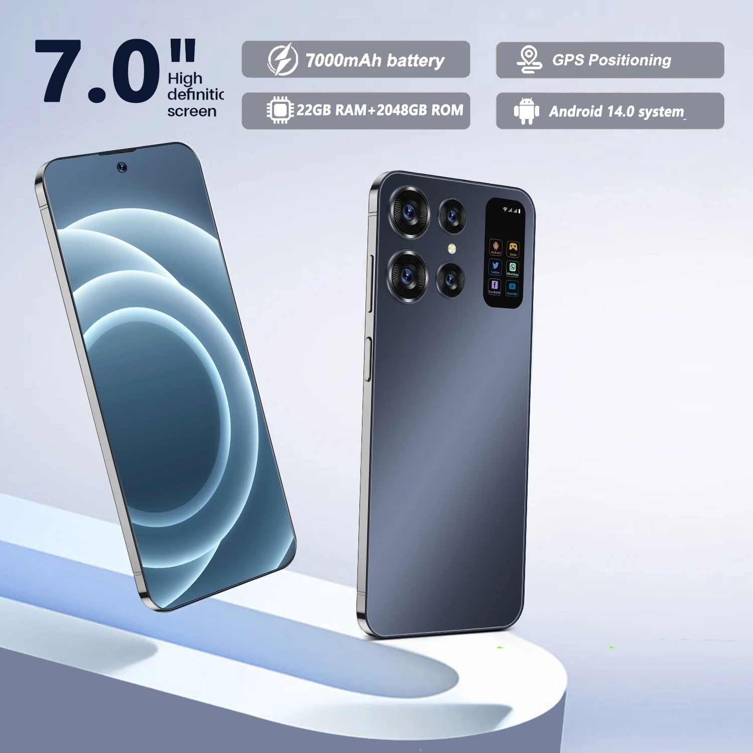 S26 Ultra 22 ГБ + 2 ТБ, 7,0 дюйма, Android 14, 48 МП + 72 МП, аккумулятор 7000 мАч, сеть 5G, 10 ядер
