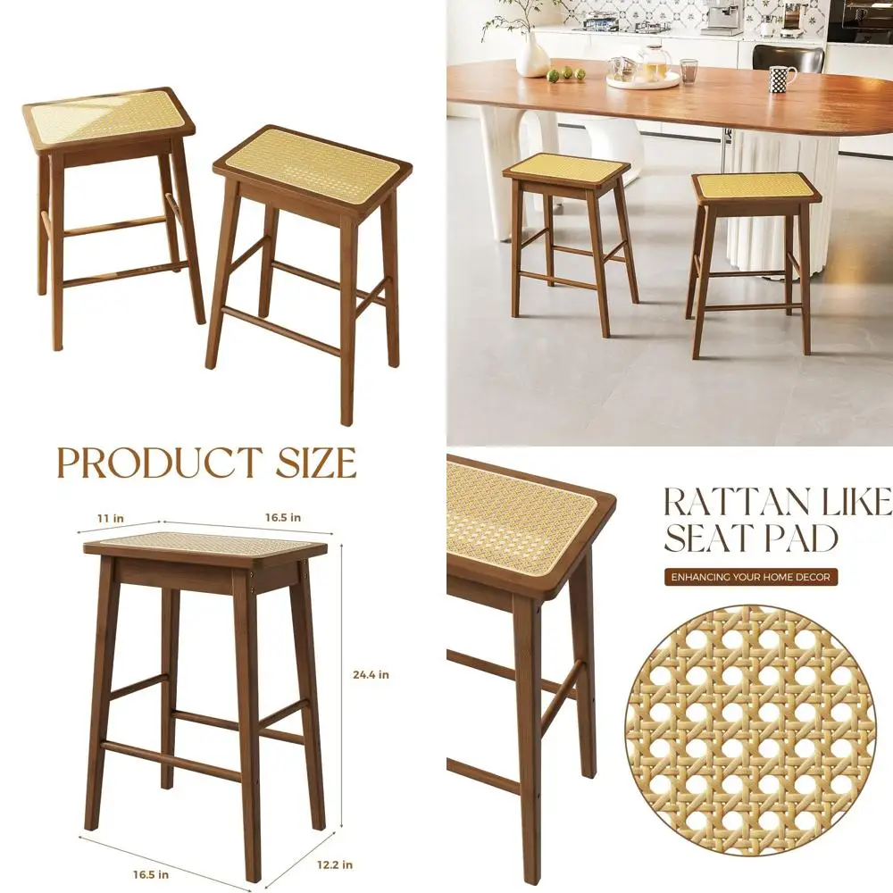 

Набор из 2 24 табуретов из ротанга с высокой спинкой — современный стиль бохо середины века для домашнего бара (коричневый)