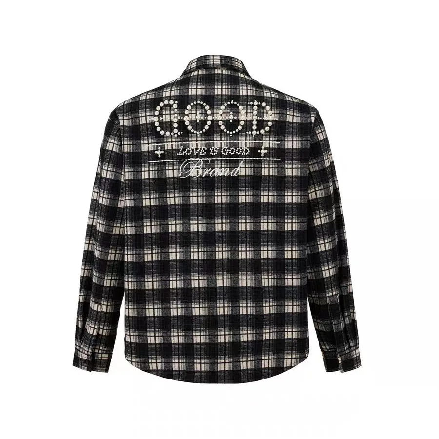 Goodbrand New 2026 Premium Quality Classic Slogan Light Luxury Fashion High-End Pearl Check Shirt for Men and Women