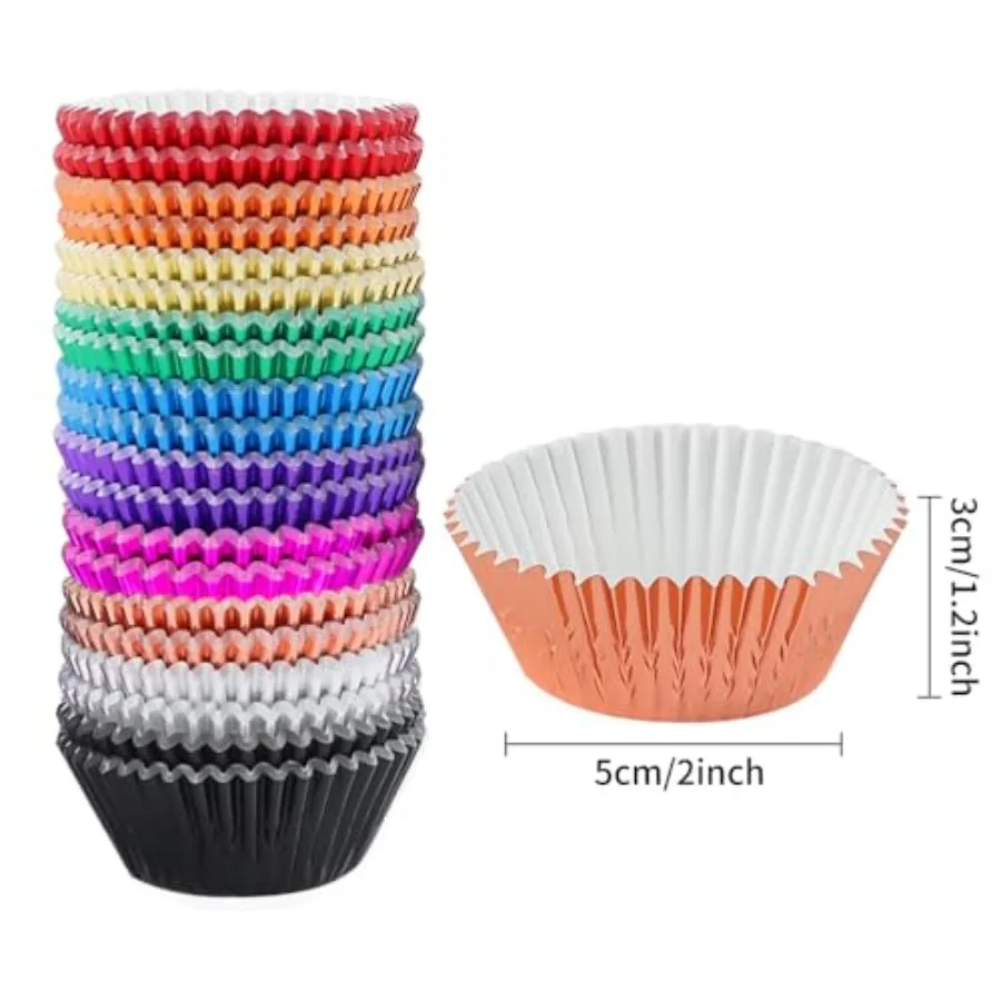 500pcs Foil Cupcake Liners for Baking 10 Colors Standard Size 2in Foil Construction, 10 Assorted Colors, Standard 2in Size, for