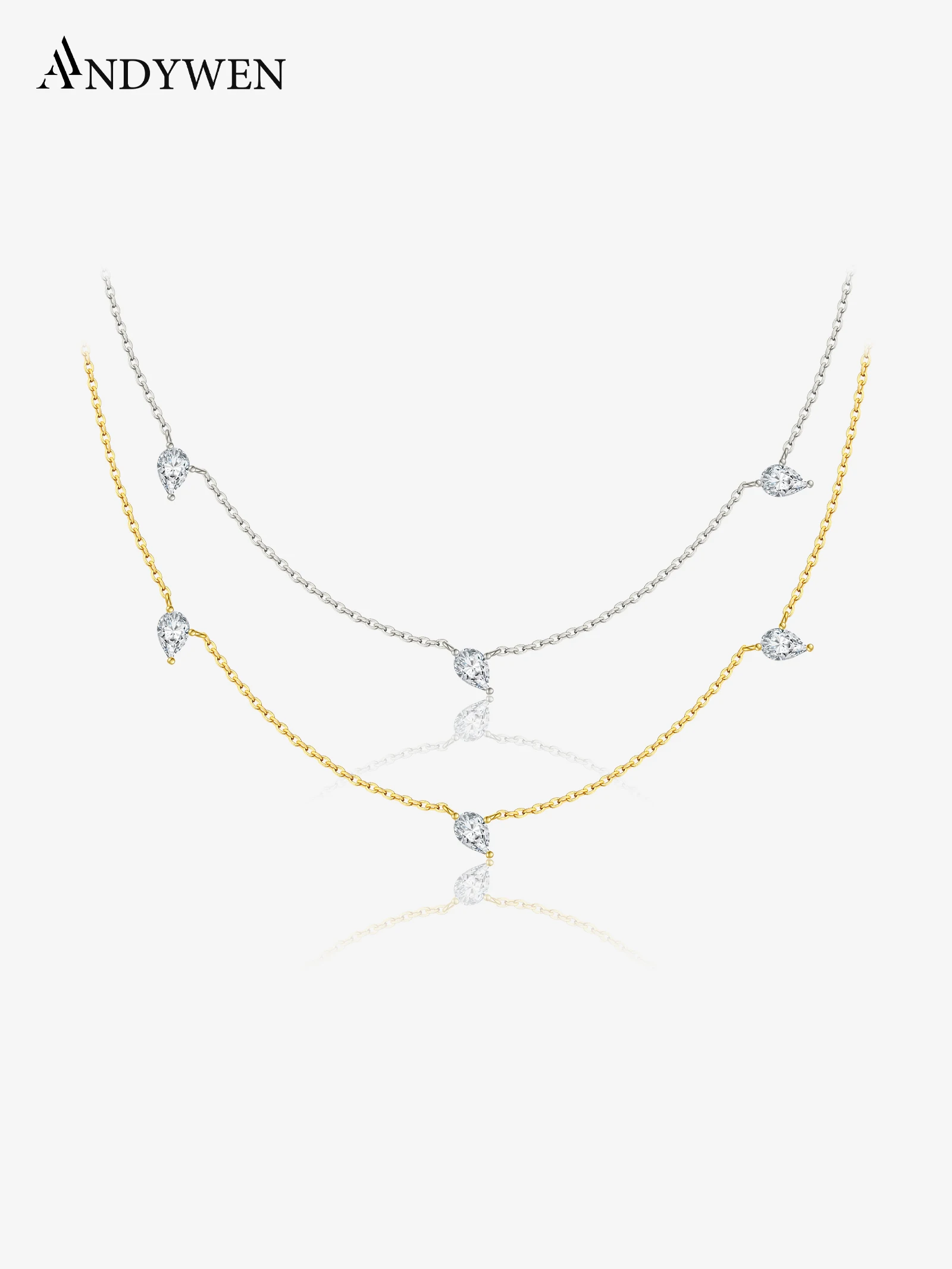 

ANDYWEN 925 Silver Teardrop Necklace, CZ Accented Chain Jewelry, Elegant Gift for Women, Romantic Everyday Wear