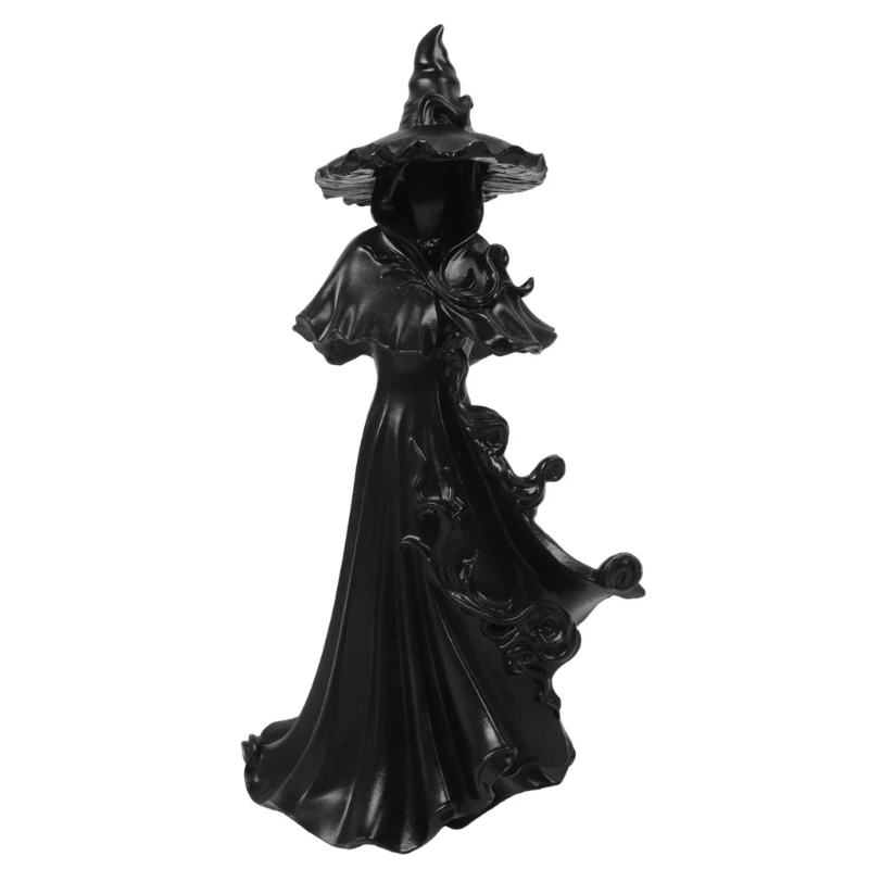Hexenstatue aus Harz für Halloween-Dekorationen, Skulpturfigur mit verbreiterter Basis für Tischregal, Kaminsims und Fensterbank – Detail 9