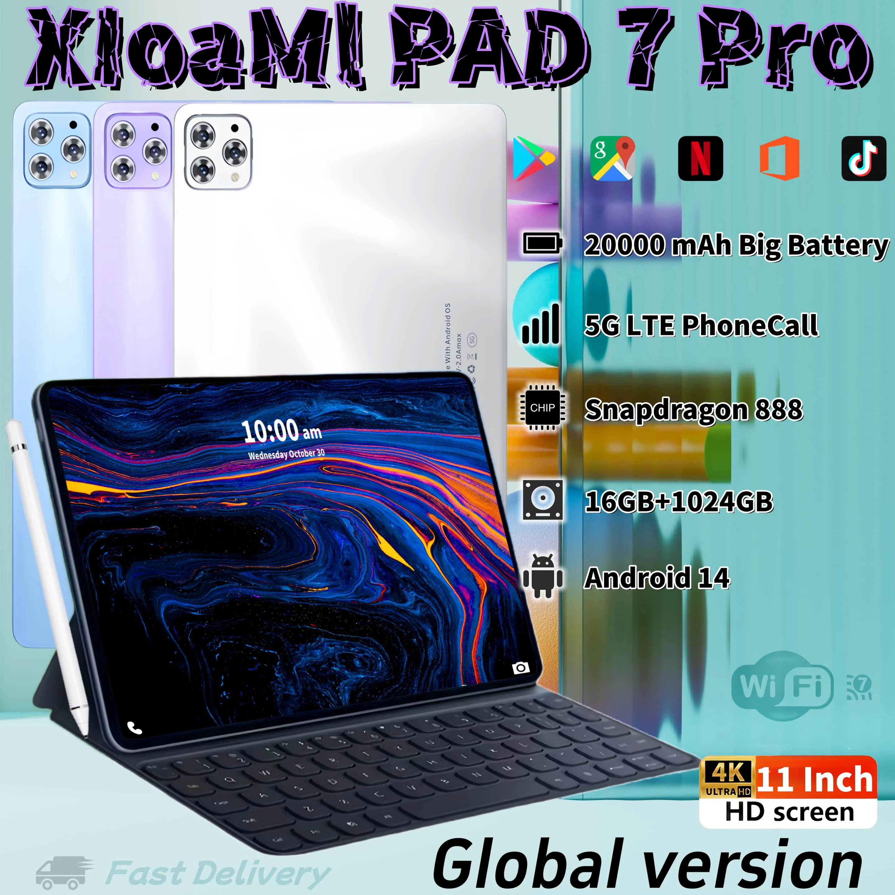 2024 oryginalny Tablet XIoamI PAD7 Pro Android14 Snapdragon 888 11 cali HD 16GB + 1TB 20000mAh 5G Dual SIM Bluetooth stoliki WiFi PC