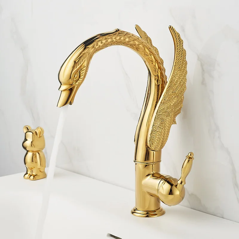 

Swan art washbasin faucet all copper hot and cold bathroom washbasin washbasin hand washing villa hotel special