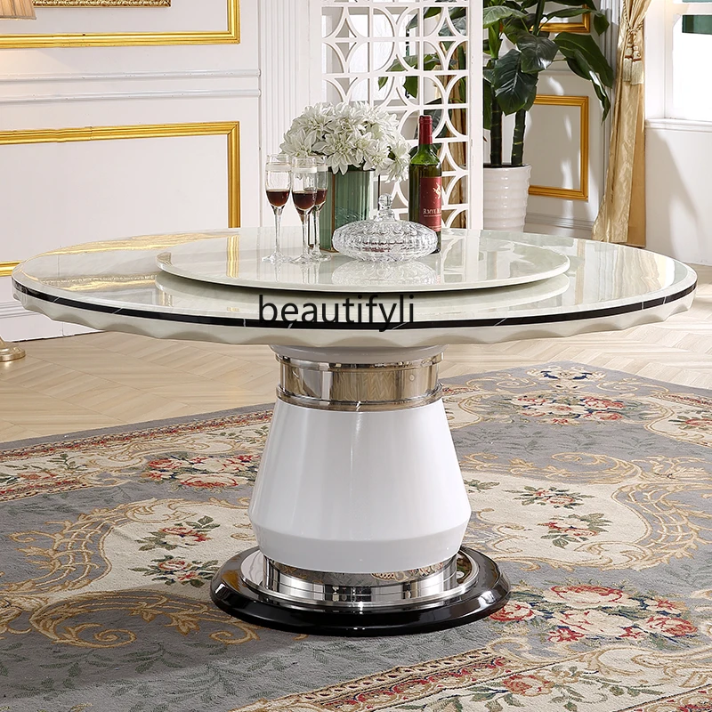 

European-Style Marble round Dining Tables and Chairs Set Dining Table Household round Villa Round Table