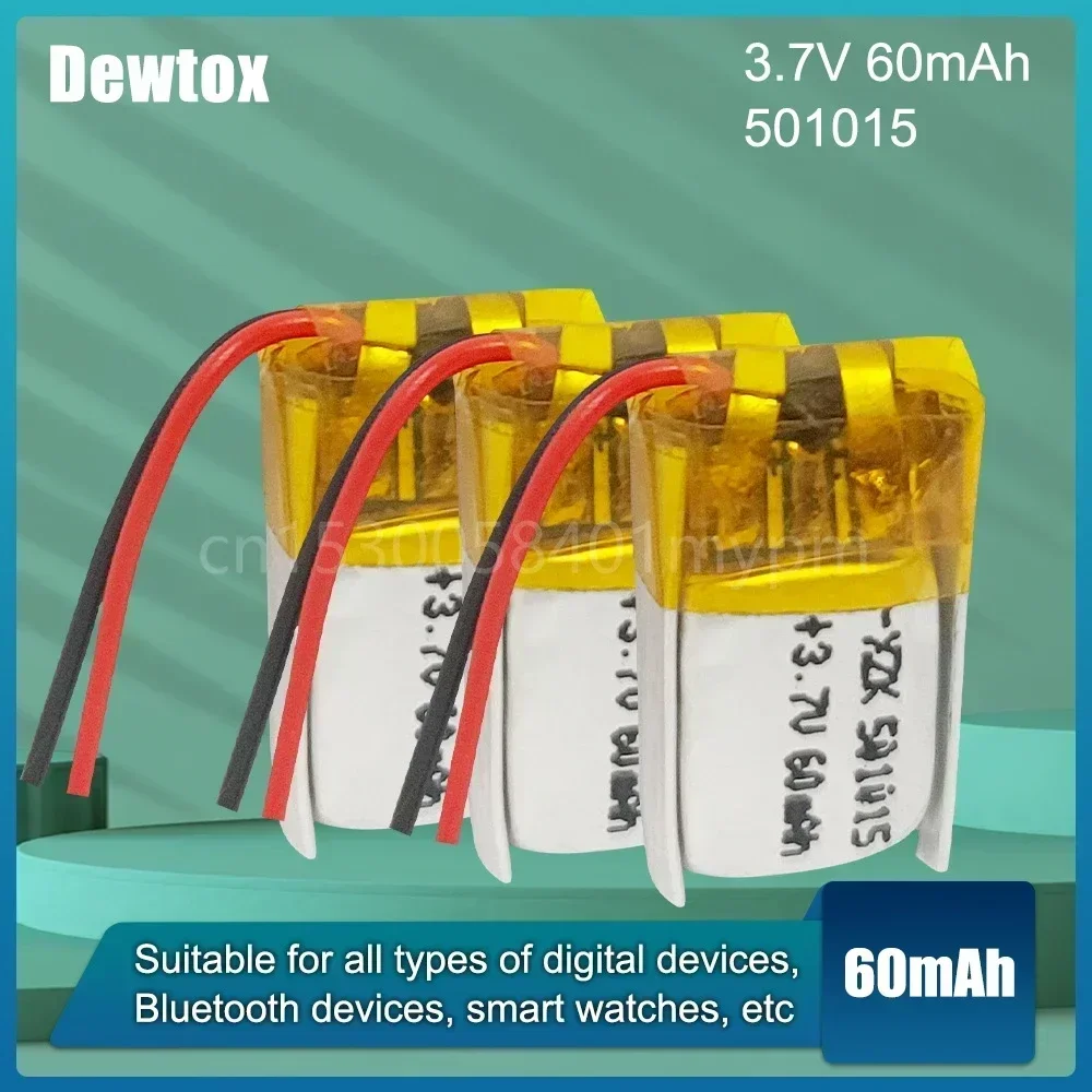 501015   3,7 V 60 mAh 051015   Wiederaufladbarer Lithium-Polymer-Li-Ionen-Akku für DVD-GPS-Tracker, Bluetooth-Headsets, Hörgeräte, Spielzeug