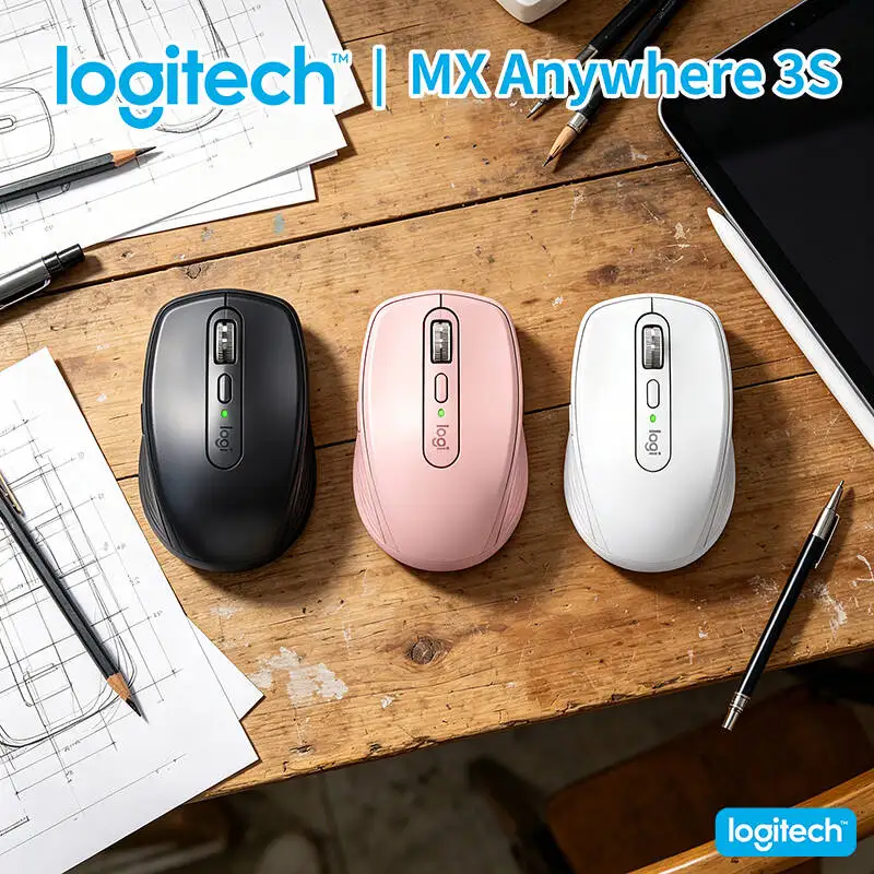 Logitech MX Anywhere 3S Travel Mouse - 8000 DPI Glass Tracking, MagSpeed Hyper-Scroll, 3-Device Connect, USB-C Charging