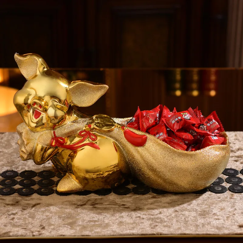 

Cute pig storage box coffee table with candy dried fruit door shoe cabinet desktop keys creative ornaments decorations.