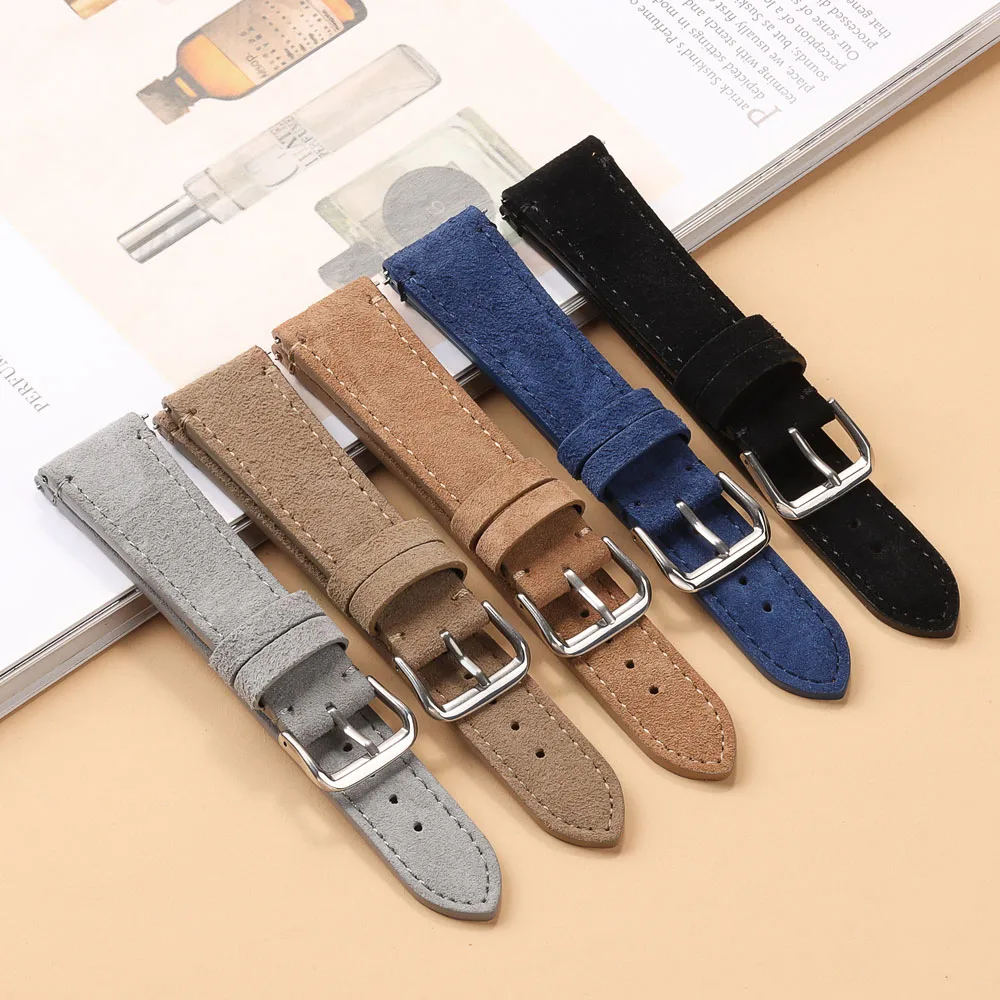 Suede Leather Strap for Seiko Watch Band Vintage Bracelaet Handmade Stitching Wristband 20mm 22mm