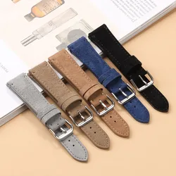 Suede Leather Strap for Seiko Watch Band Vintage Bracelaet Handmade Stitching Wristband 20mm 22mm