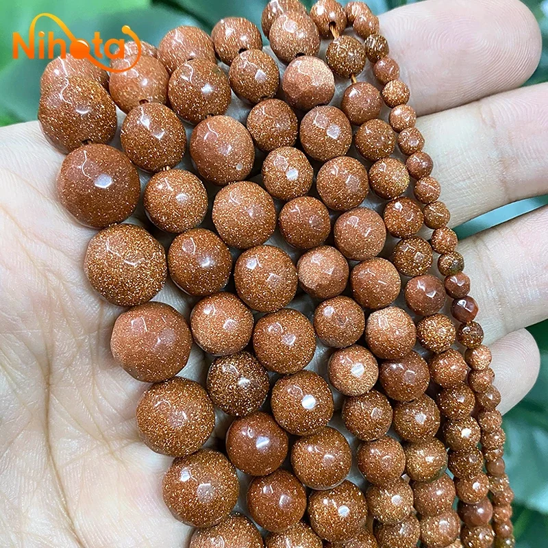 Natural Faceted Golden SandStone Round Loose Beads for Jewelry Making 15