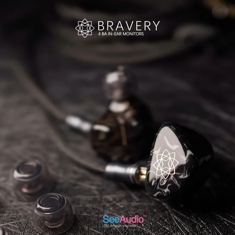 

SeeAudio Bravery Black Edition 4BA Resin In-Ear IEM Earphone HIFI Music Wired Earbud With 6N OCC Cable 0.78mm 2pin Interface