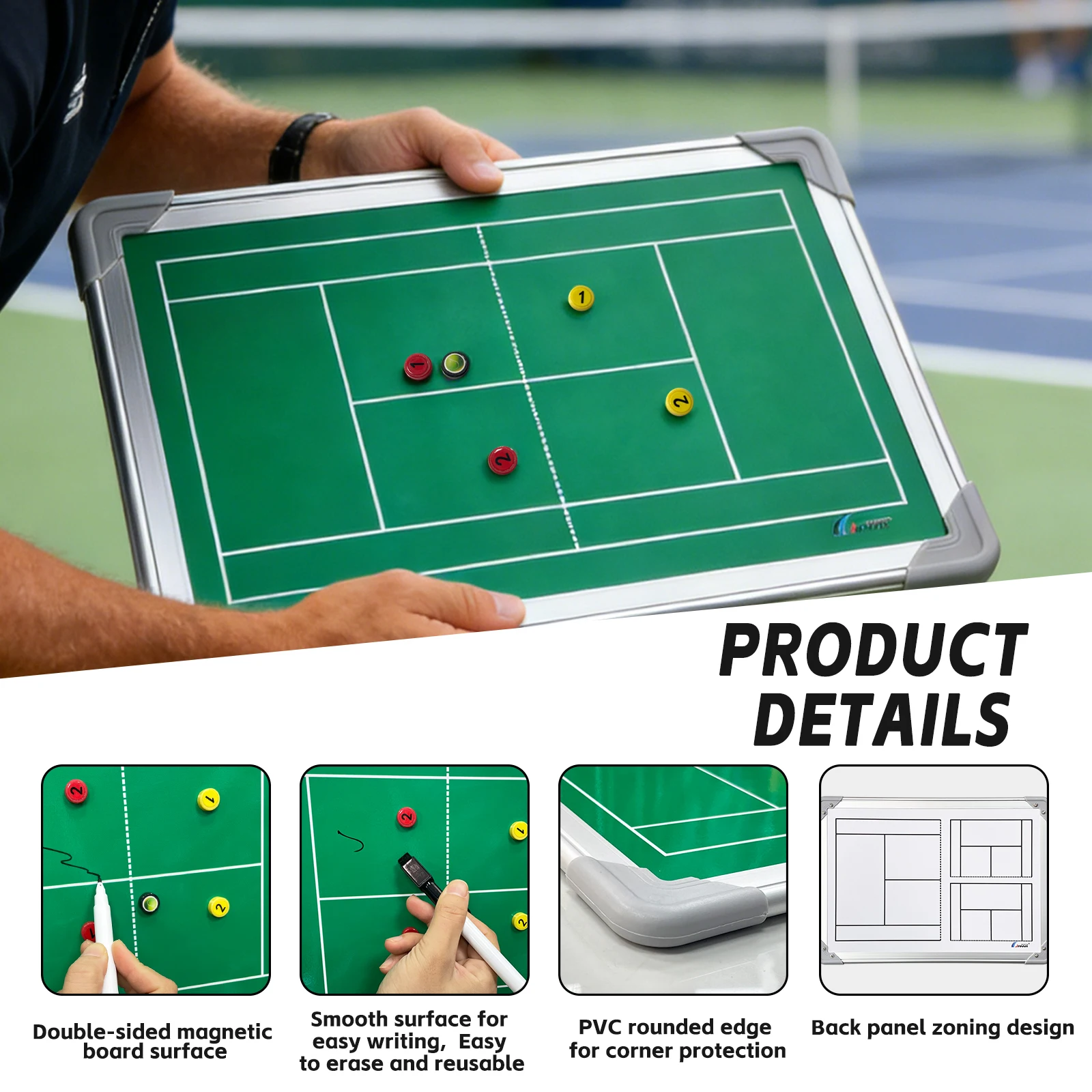 Tennis Tactics Board Training Match Coach Portable Magnetic Double-Sided Strategy Board