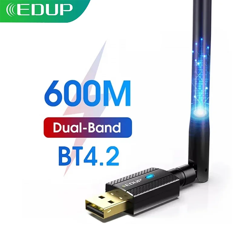 EDUP 600M USB WIFI Adapter Bluetooth 4.2 Adapter 2.4GHz 5GHz Wireless Wi-Fi Network Card Receiver 802.11b/n/g/AC for PC Laptop