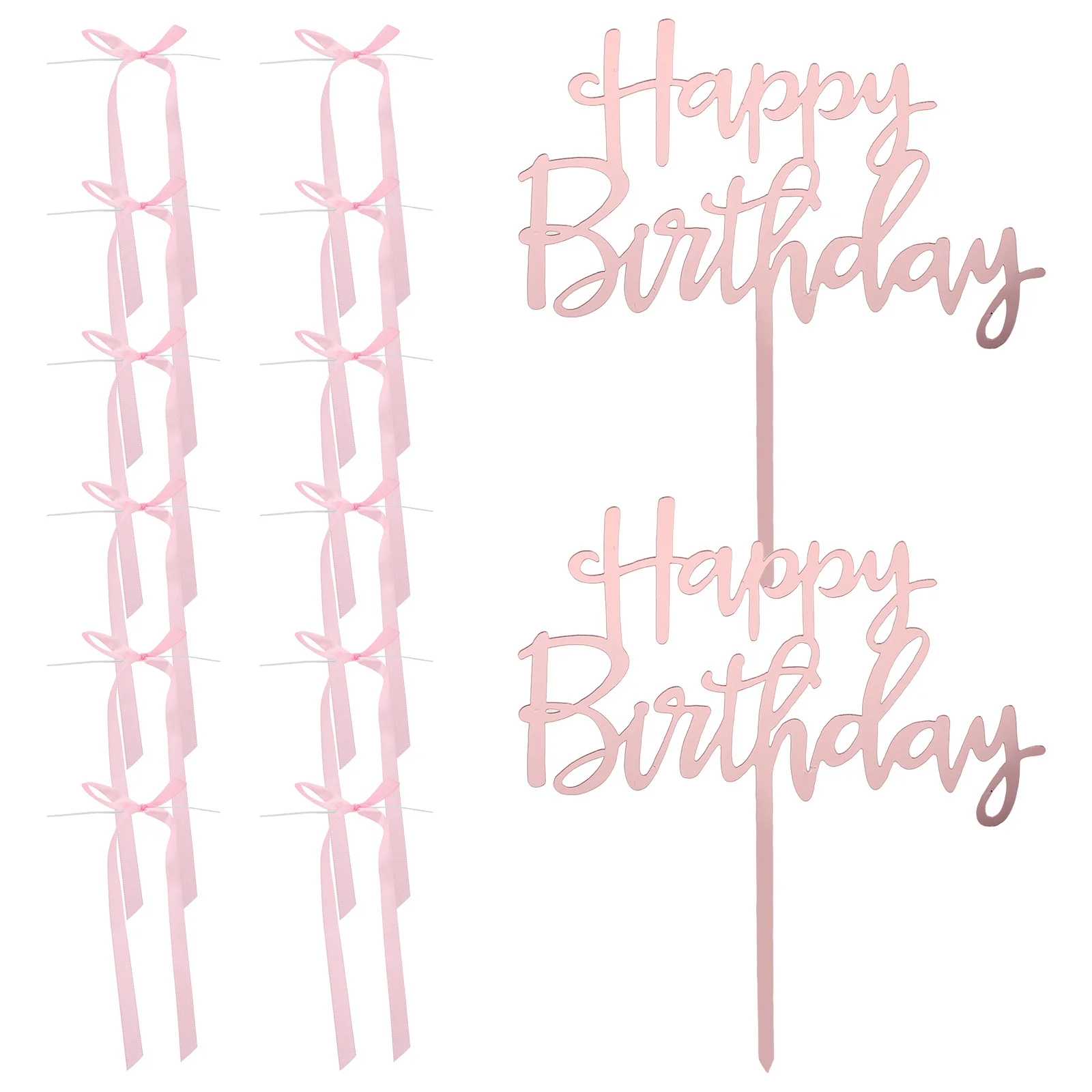 

1Set Happy Birthday Cake Decoration Pink Bow Topper Sweet Romantic Girl Birthday Party Cake Insert Dessert Picks