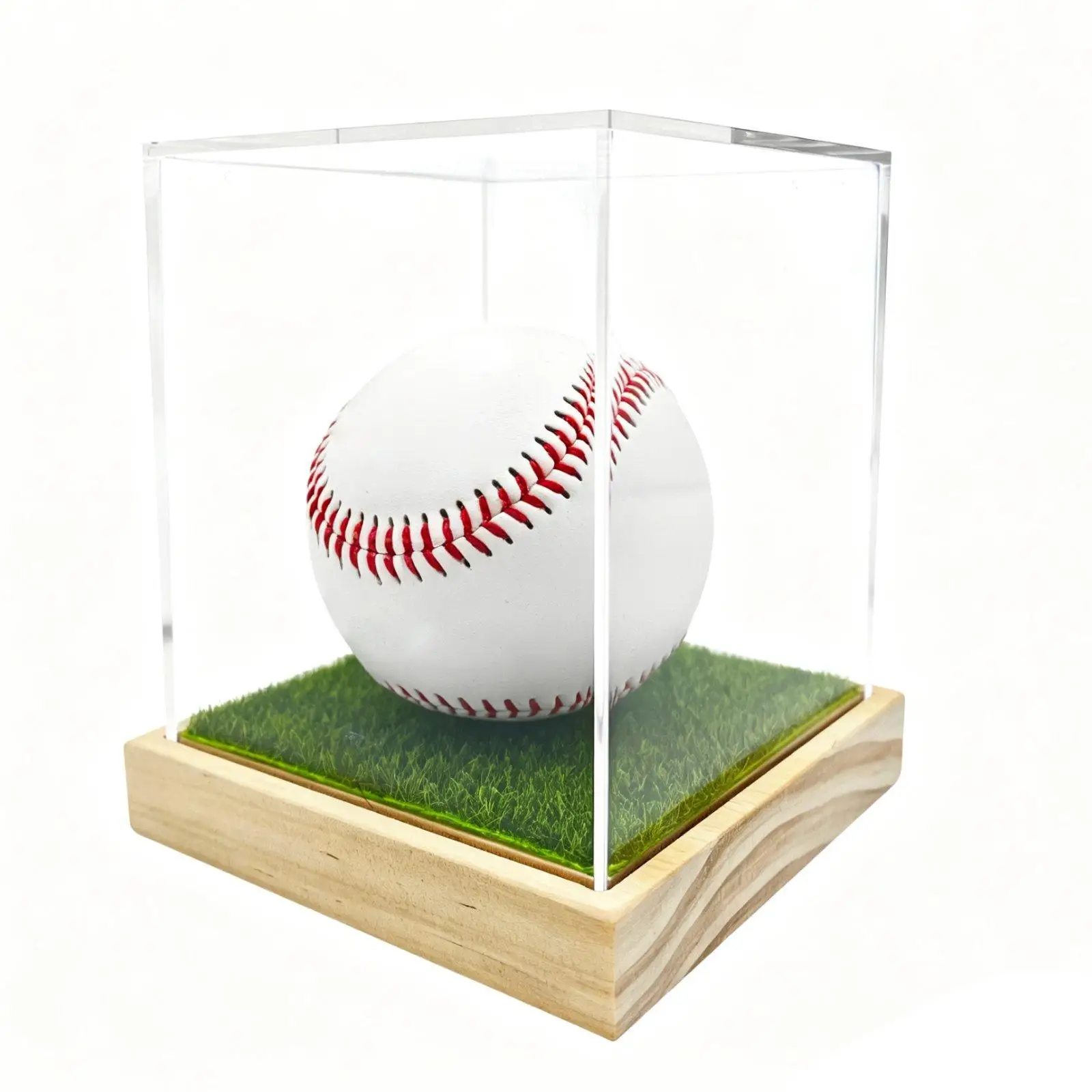 Baseball Holder Stand Cube Clear Acrylic Protector Display Case with Wooden Base for Official Ball Display