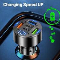 66W Car Charger QC 3.0 USB Type-c Quick Charging 5-Port USB A+USB C Fast Charging Cigarette Lighter Adapter For IPhone M5I7