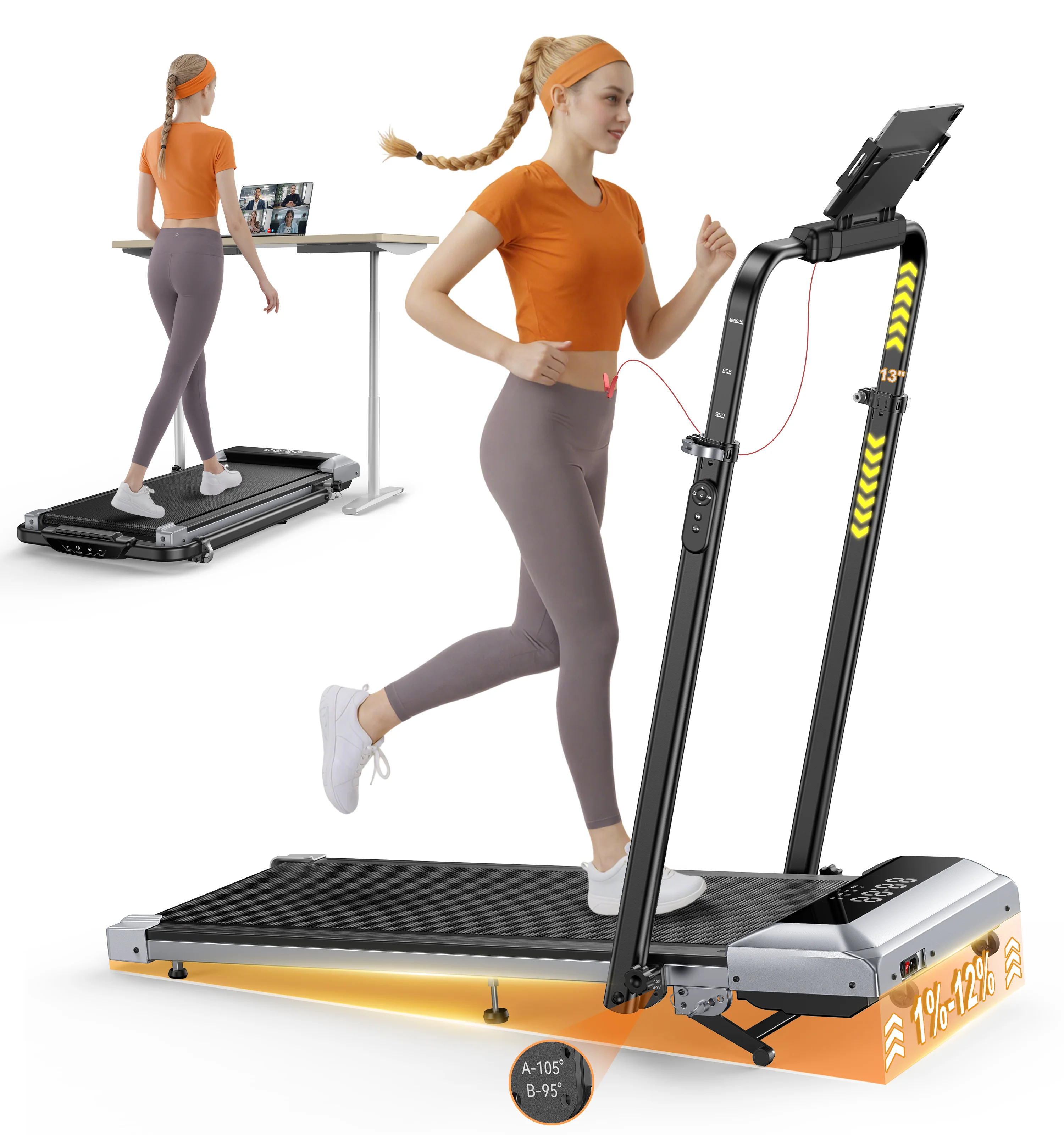 Image of Toputure TP6 Walking Pad 12% Incline Treadmill 6 In 1 Walking Running 2.5HP Foldable Under Desk Treadmill With Adjustable Height Armrest LED Display Indoor Home Gym Exercise Office Treadmill 40dB Low
