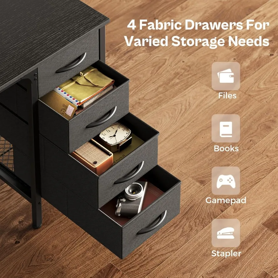 مكتب كمبيوتر مقاس 47 بوصة مع 4 أدراج ورف شبكي للمكتب المنزلي وغرفة النوم والدراسة والعمل من مكتب ألعاب تخزين كبير مع #4