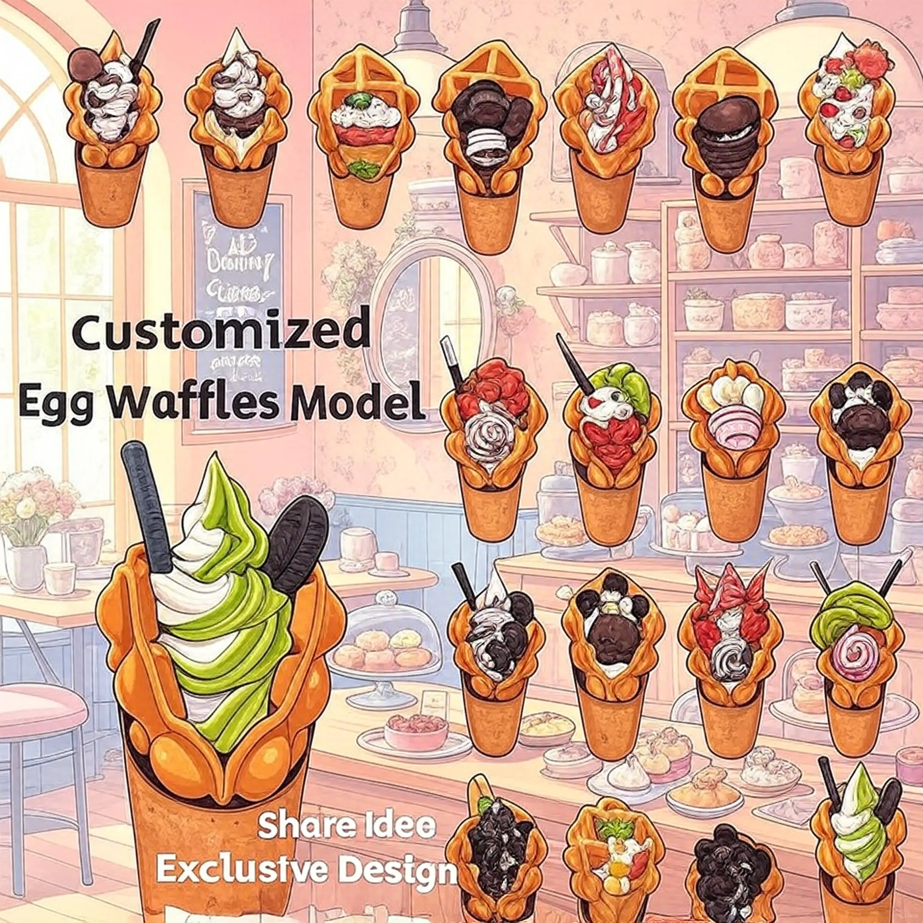 

Realistic Customizable Egg Waffle Model Artificial Food Prop Shop Display Kitchen Photo Ready Gift Item Window Restaurant Decor