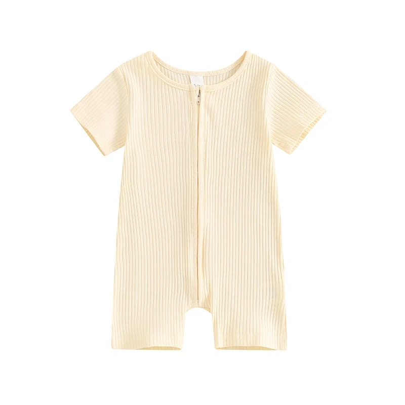 Unisex Baby Girl Boy Summer Clothes Short Sleeve Romper Ribbed Zipper Bodysuit Jumpsuit 0 3 6 12 Months